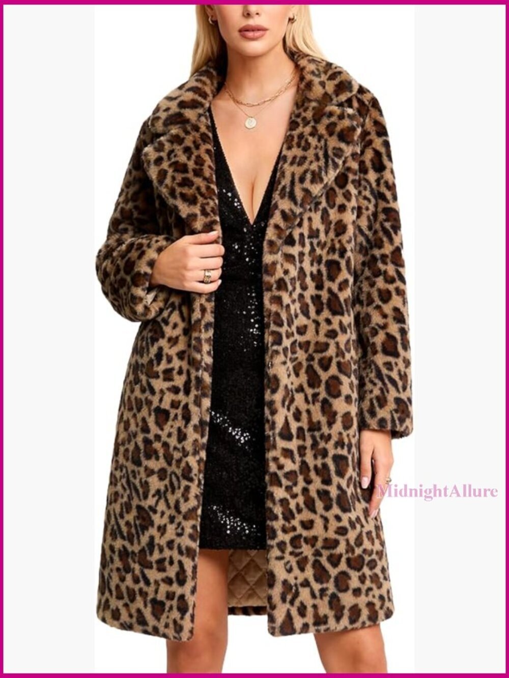 Long Faux Fur Coat with Pockets, Notch Collar, Quilted Lining, Winter Jacket